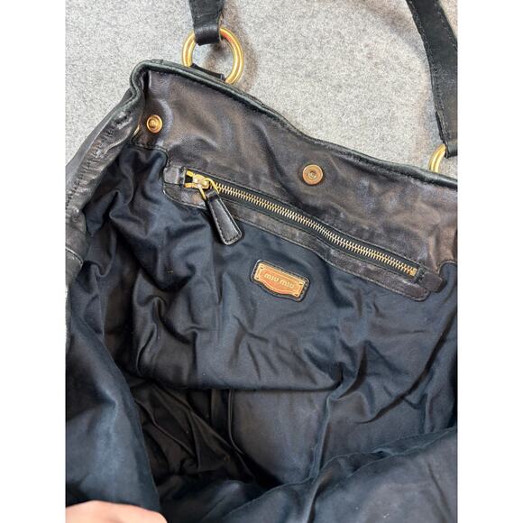 Miu Miu Shoulder Handbag Womens Black Leather 197 Hobo Classic - Picture 3 of 12